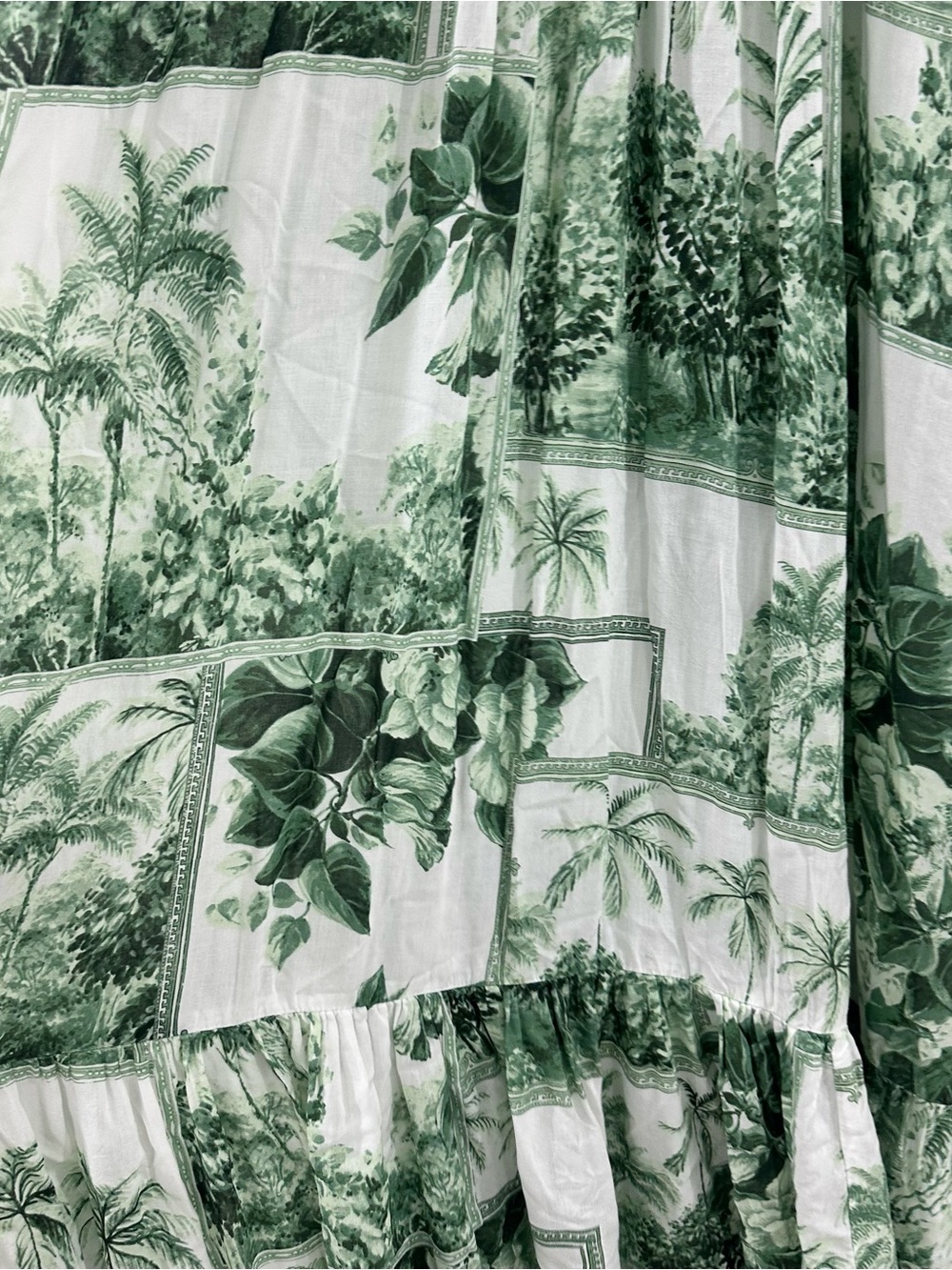 Anthropologie floral palm flowy sleeveless ruffle maxi dress white green XS - Picture 5 of 9